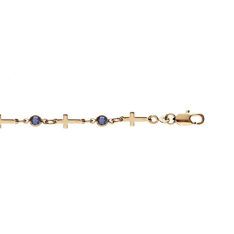 Bracelet mode croix en plaqué or avec oxydes de zirconium bleus