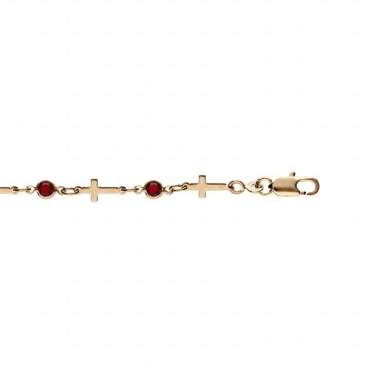 Bracelet mode croix en plaqué or avec oxydes rouges