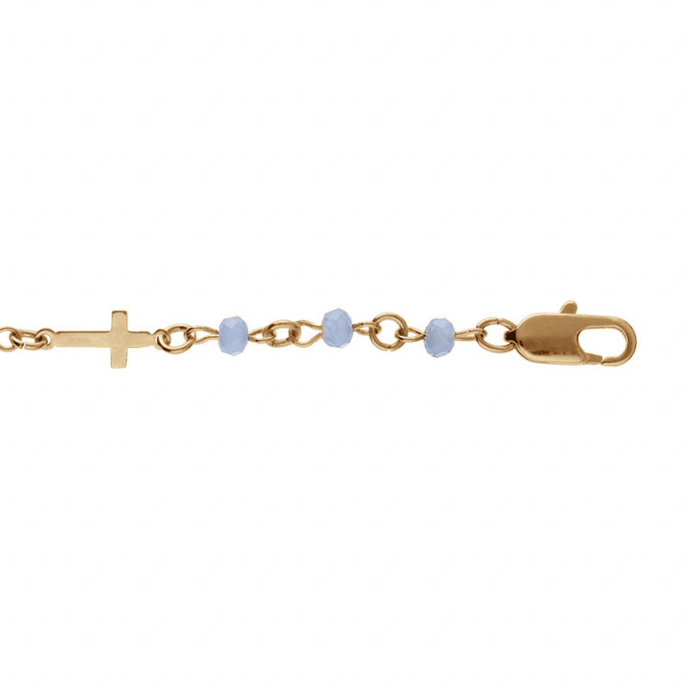 Bracelet mode croix et perles synthétiques bleu en Plaqué Or