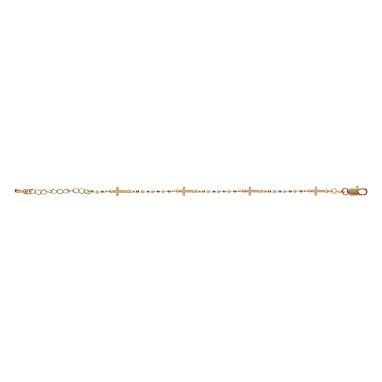 Bracelet croix et boules Plaqué Or détail chaîne polie