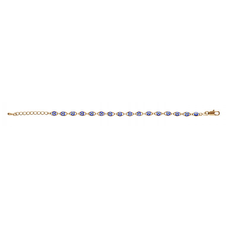Bracelet plaqué or motif œil de la chance bleu