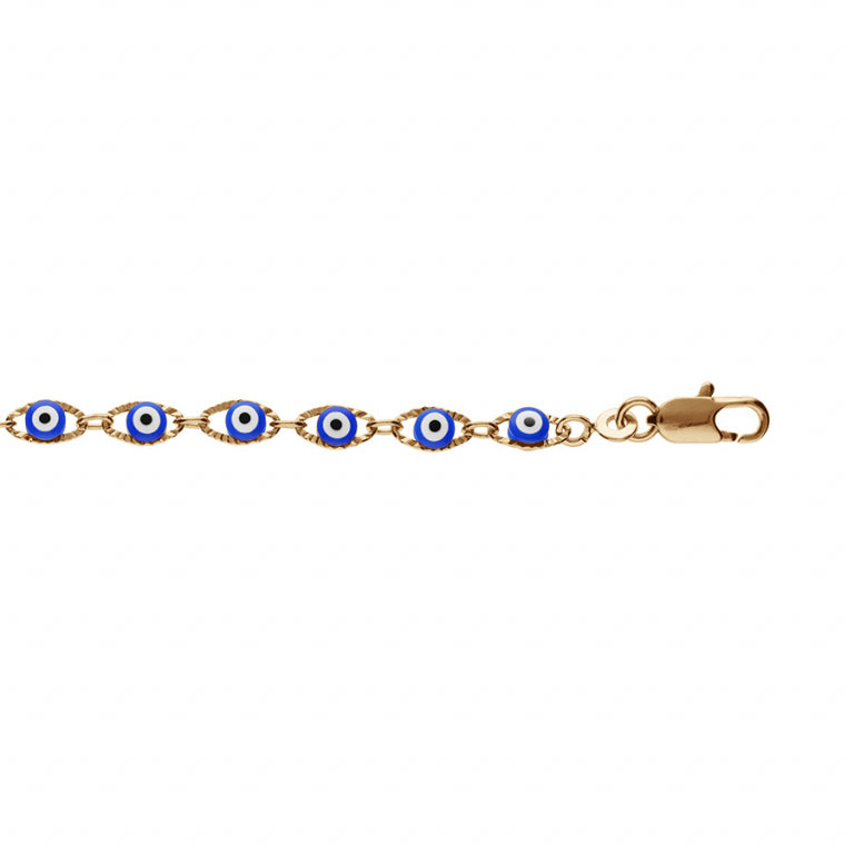 Bracelet mode œil de la chance bleu en plaqué or