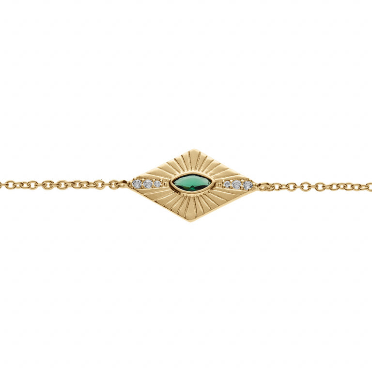 Bracelet mode losange en plaqué or avec oxydes de zirconium verts
