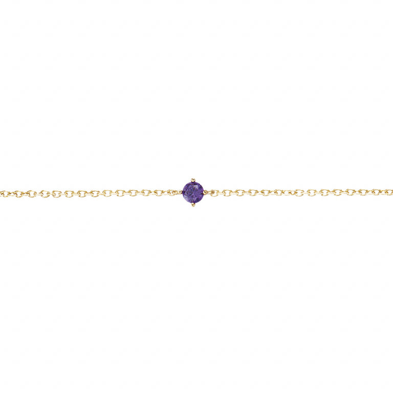 Bracelet solitaire oxydes violets en plaqué or
