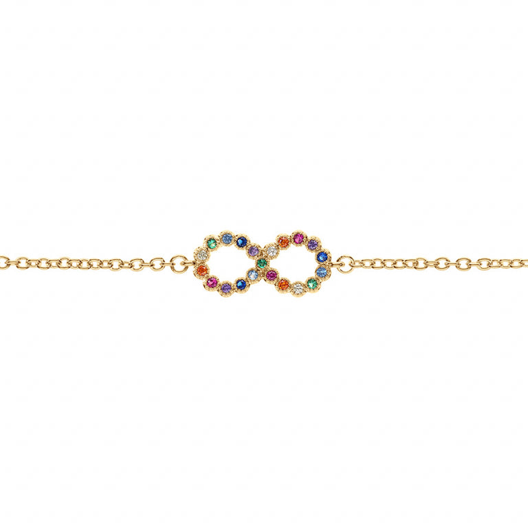 Bracelet mode motif infini en plaqué or avec oxydes multicolores