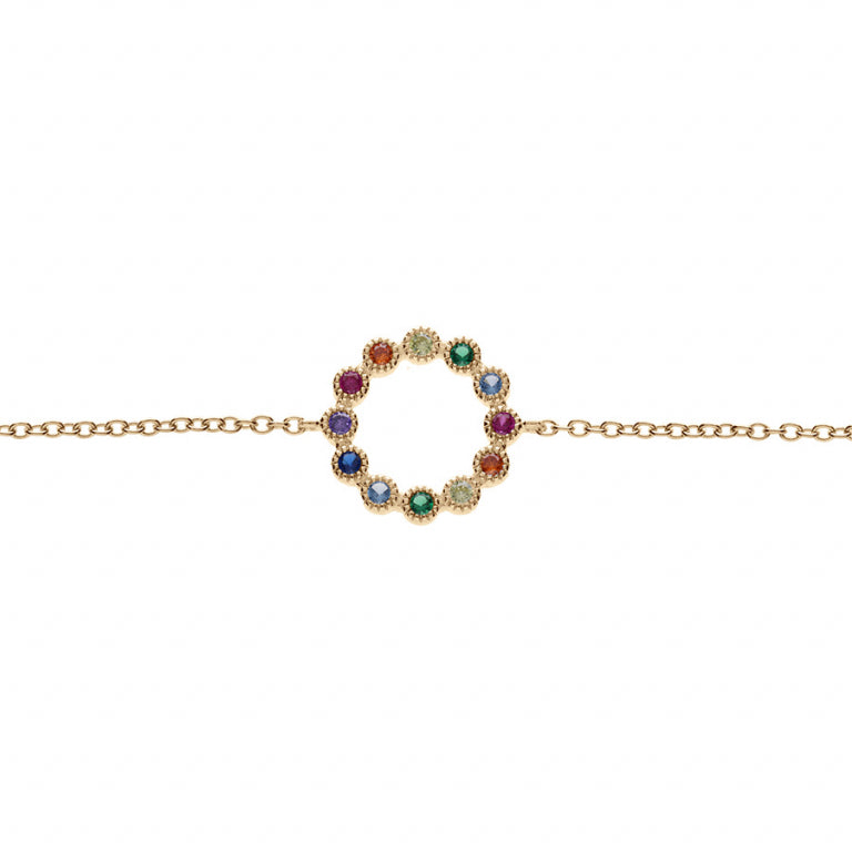 Bracelet mode cercle oxydes multicolores en plaqué or