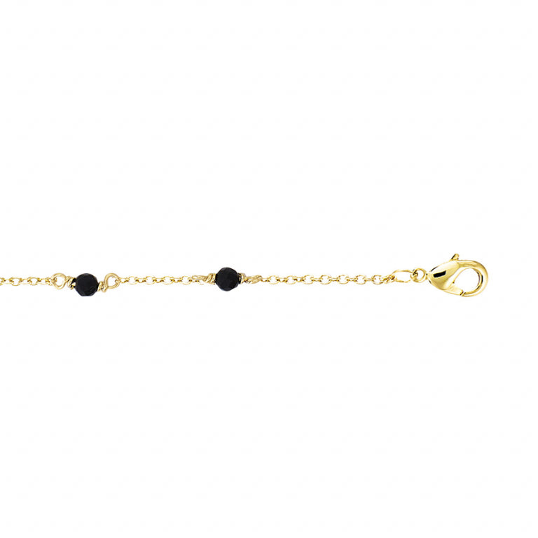 Bracelet mode en plaqué or avec pierre onyx noire véritable