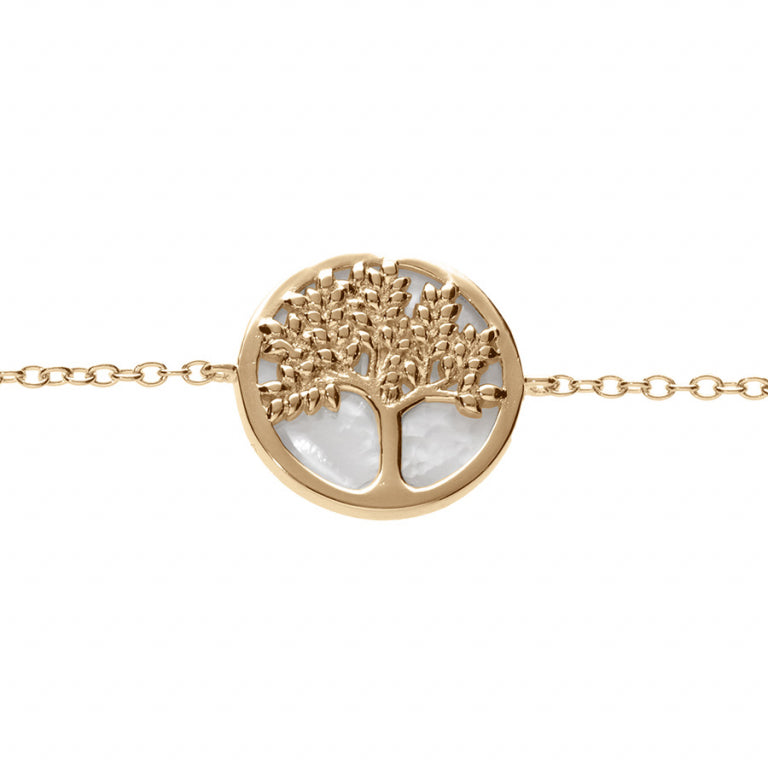 Bracelet mode arbre de vie en plaqué or avec nacre blanche