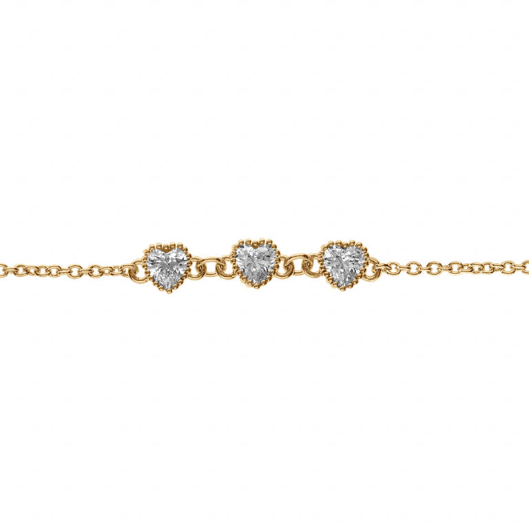 Bracelet mode 3 cœurs oxydes blancs en Plaqué Or