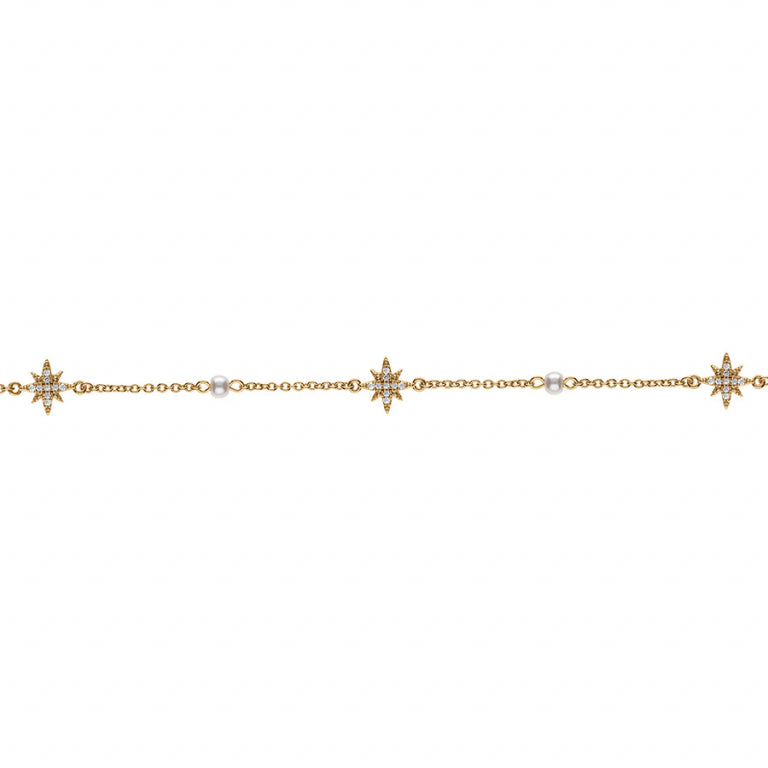 Bracelet mode étoile en plaqué or avec oxydes de zirconium blancs et perle imitation
