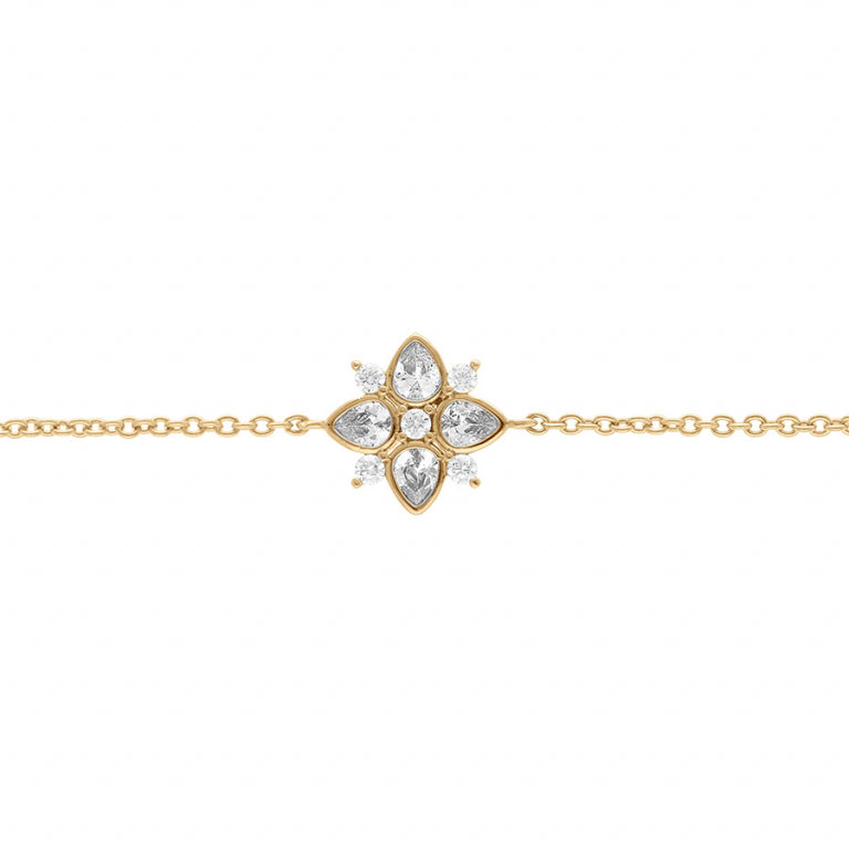 Bracelet mode fleur en plaqué or avec oxydes de zirconium blancs