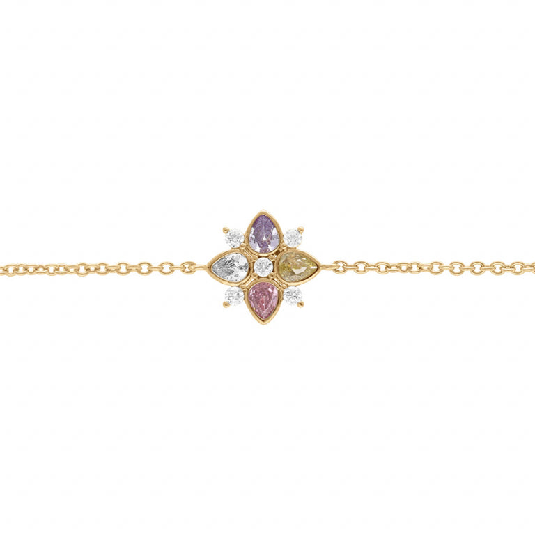 Bracelet mode fleur en plaqué or avec oxydes de zirconium couleurs pastel