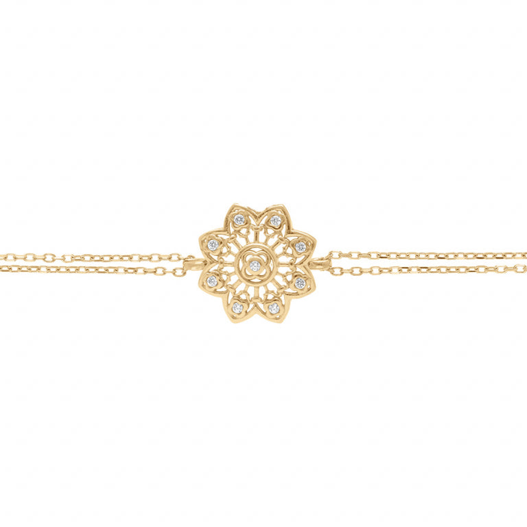 Bracelet mode fleur filigrane en plaqué or avec oxydes blancs sertis