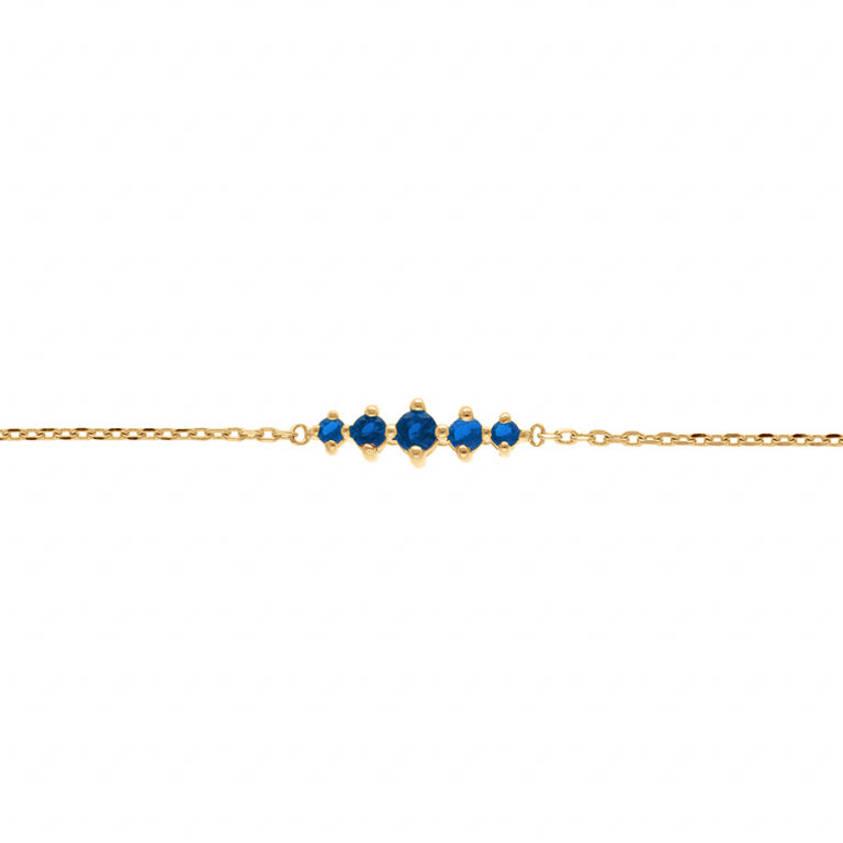 Bracelet mode oxydes bleus horizontal en plaqué or