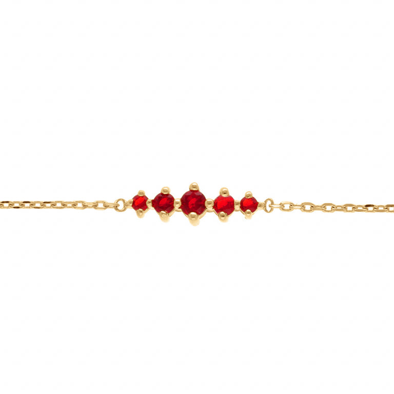 Bracelet mode horizontal en plaqué or avec oxydes de zirconium rouges