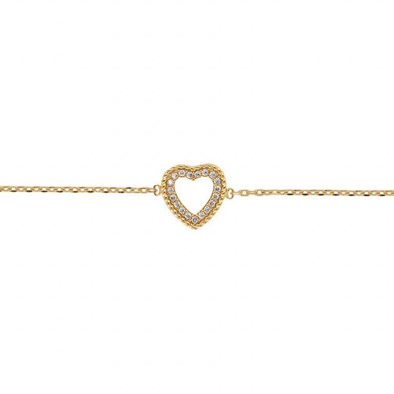 Bracelet mode cœur en plaqué or avec oxydes blancs