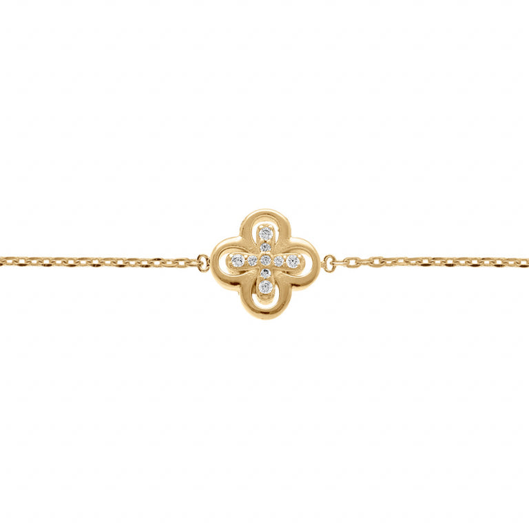 Bracelet mode fleur en Plaqué Or avec oxydes de zirconium blancs