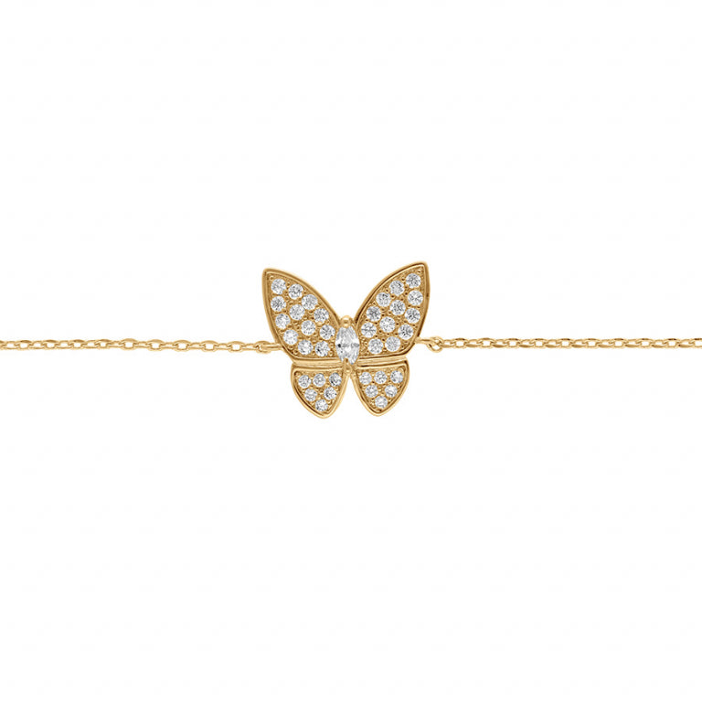 Bracelet mode papillon en plaqué or avec oxydes blancs