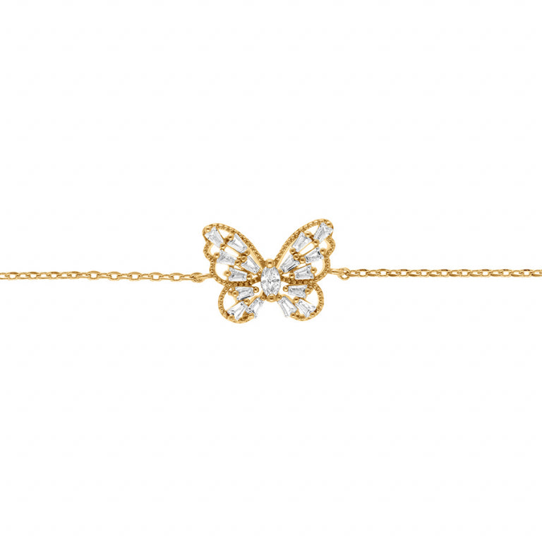 Bracelet mode papillon ajouré en plaqué or avec oxydes blancs