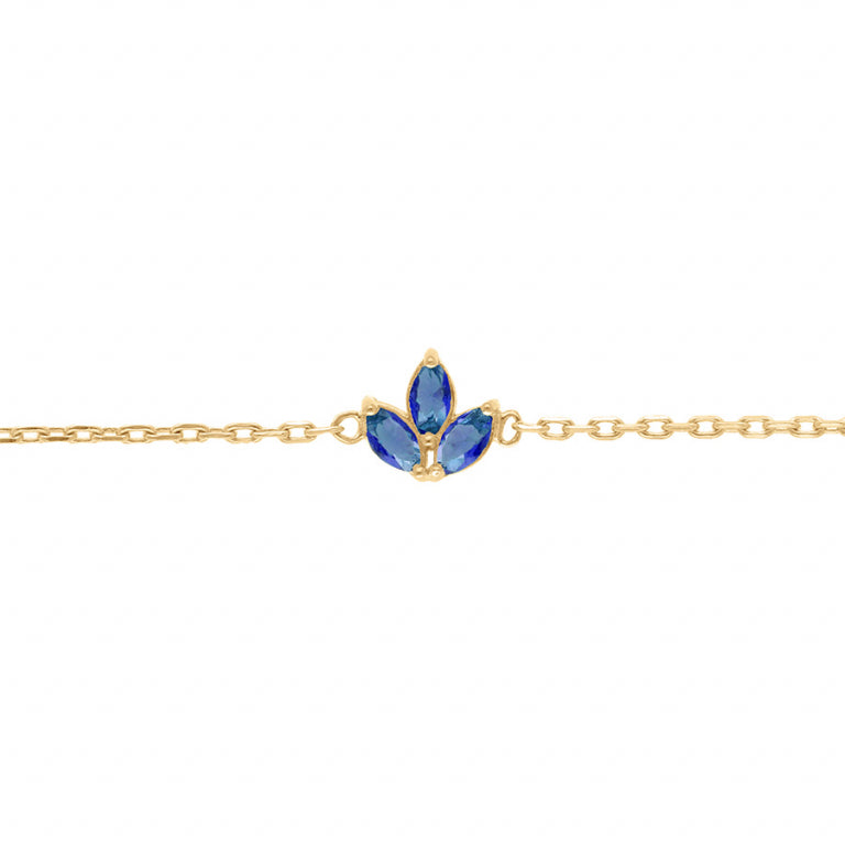Bracelet mode 3 navettes oxydes bleu en plaqué or
