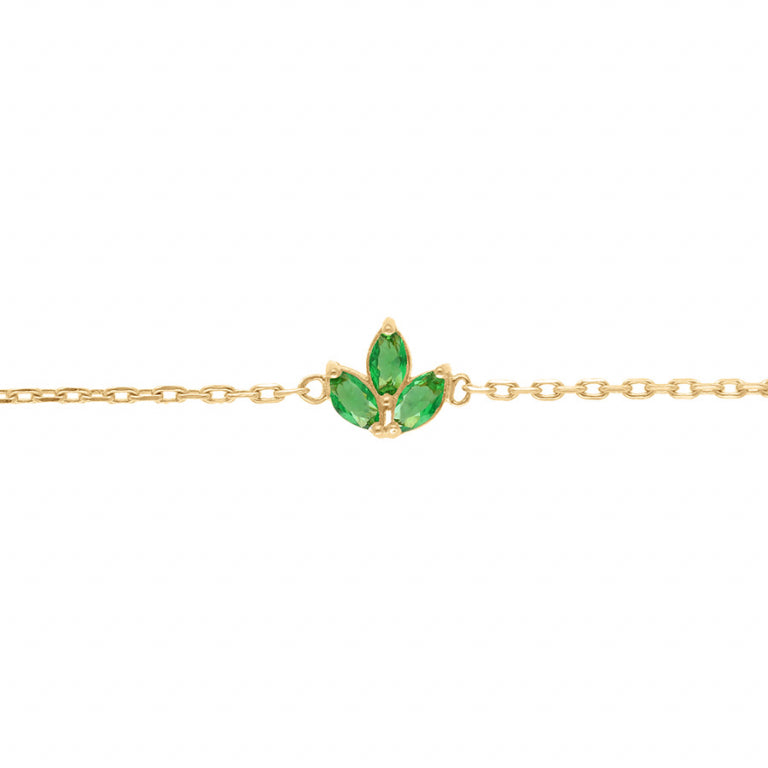 Bracelet mode en plaqué or avec 3 oxydes de zirconium verts