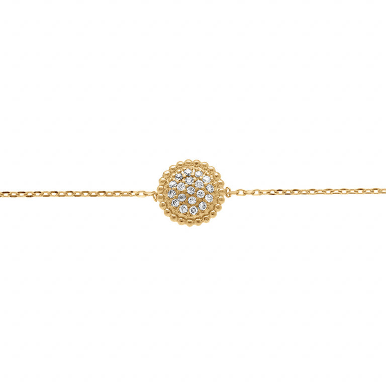 Bracelet modèle cercle boules pavé oxydes de zirconium blancs en Plaqué Or