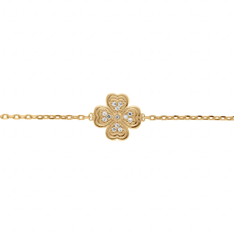 Bracelet mode trèfles en plaqué or avec oxydes de zirconium blancs