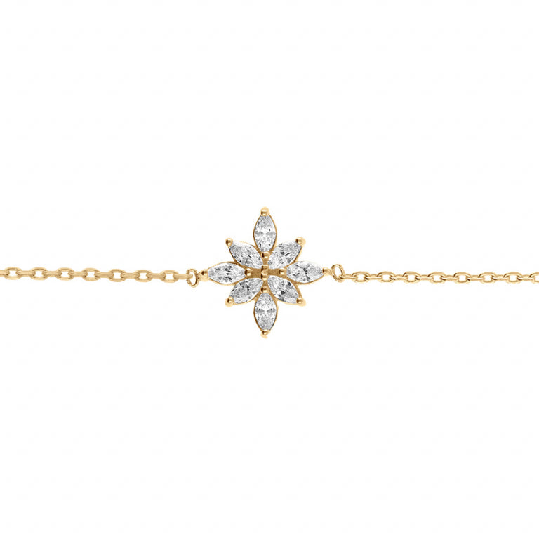 Bracelet mode fleur oxydes blancs en plaqué or