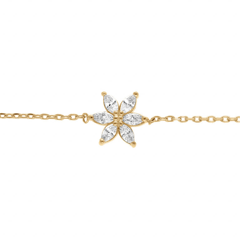 Bracelet mode fleur en plaqué or avec oxydes de zirconium blancs