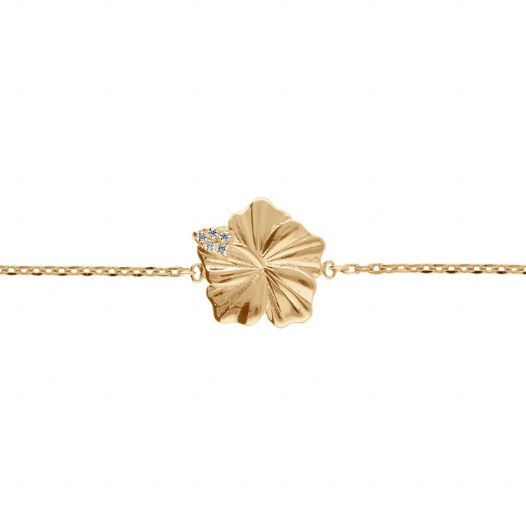 Bracelet mode hibiscus en plaqué or avec oxydes blancs