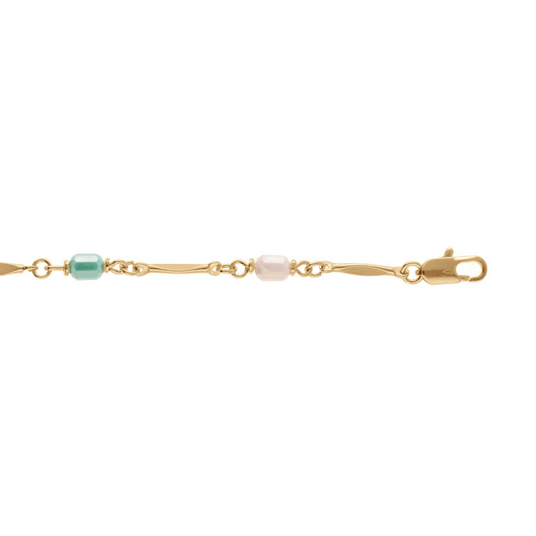 Bracelet mode en plaqué or avec pierres cylindres blanc vert rose bleu