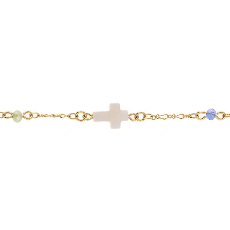 Bracelet mode croix blanche multifacettes en plaqué or