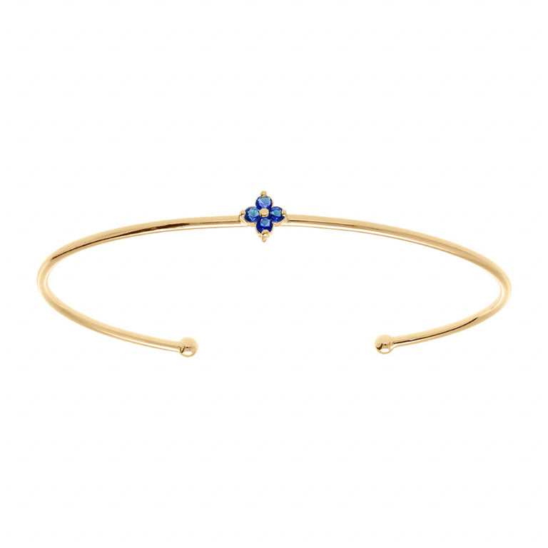 Bracelet jonc fleur en plaqué or avec oxydes de zirconium bleus