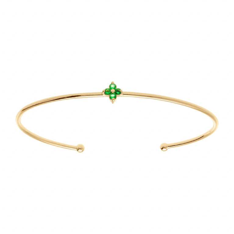 Bracelet jonc fleur en plaqué or orné d’oxydes de zirconium verts