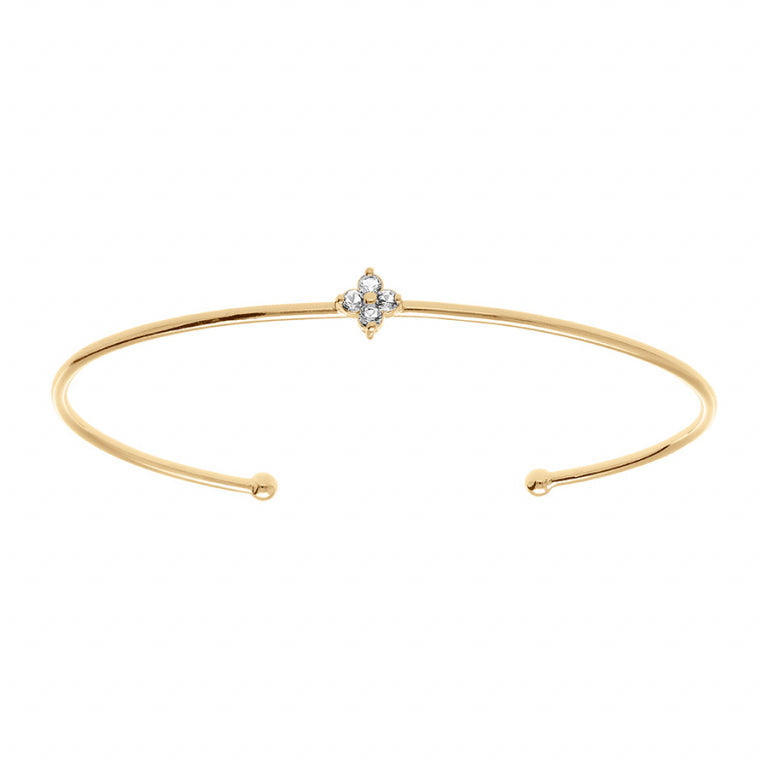 Bracelet jonc ouvert fleur en plaqué or avec oxydes blancs