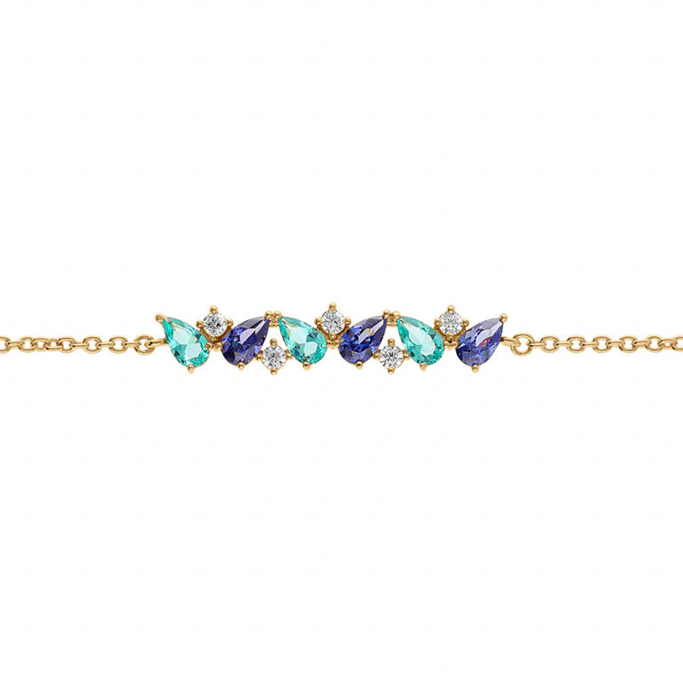 Bracelet mode navettes bleues et blanches en Plaqué Or