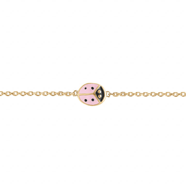 Bracelet mode coccinelle rose en plaqué or