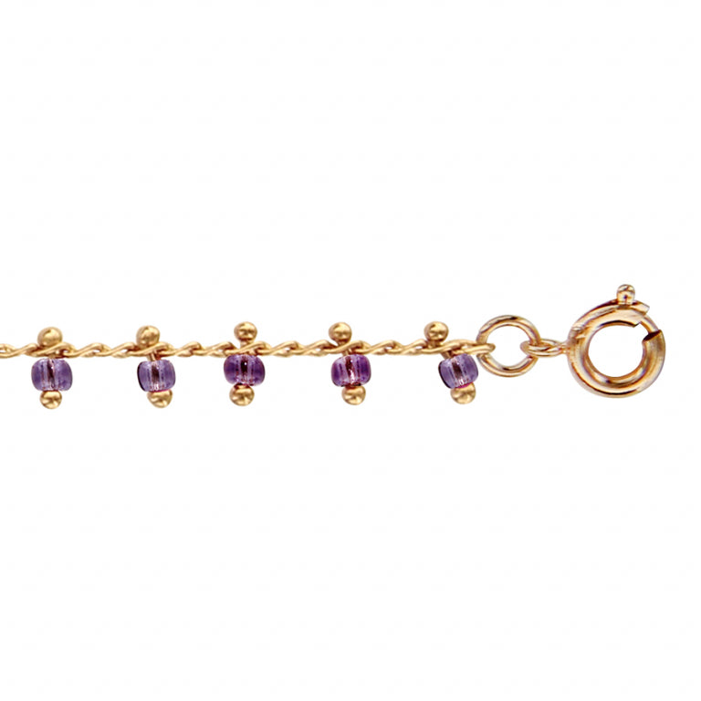 Bracelet pampilles boules violettes en plaqué or