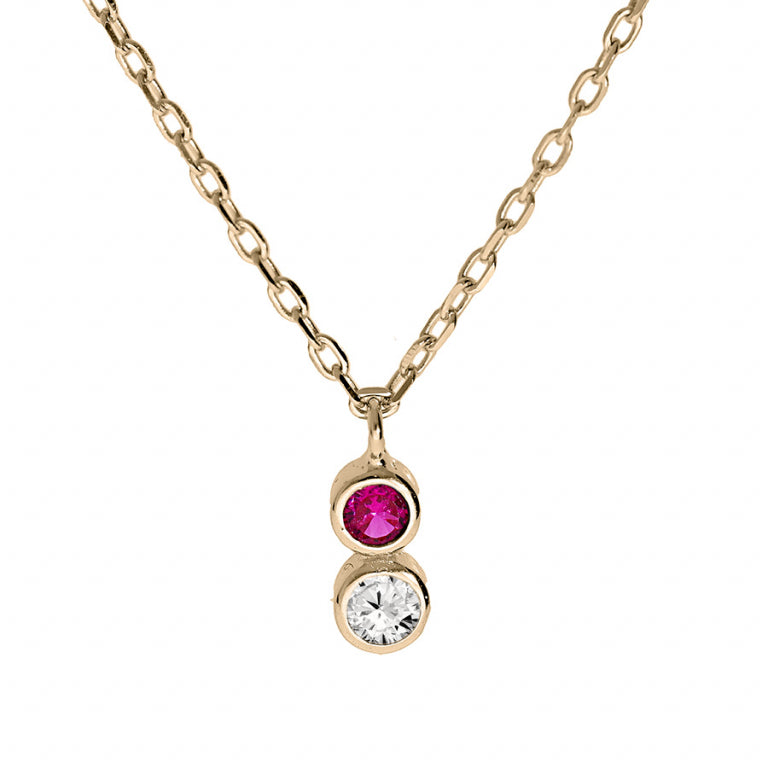 Collier mode pendentif oxydes fushia et blanc en Plaqué Or