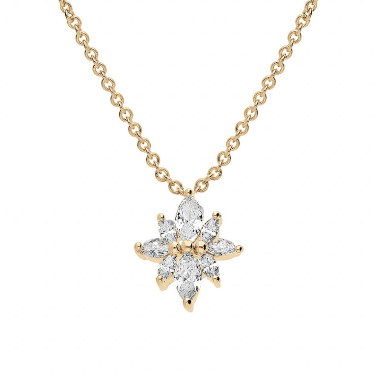 Collier mode fleur en Plaqué Or avec oxydes blancs