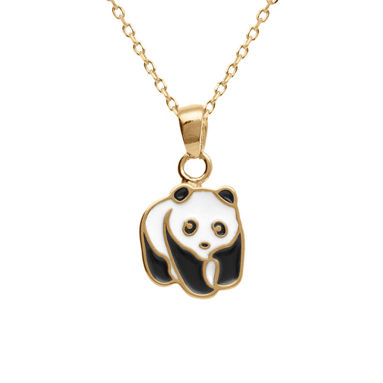 Collier mode pendentif panda résine noire et blanche en plaqué or
