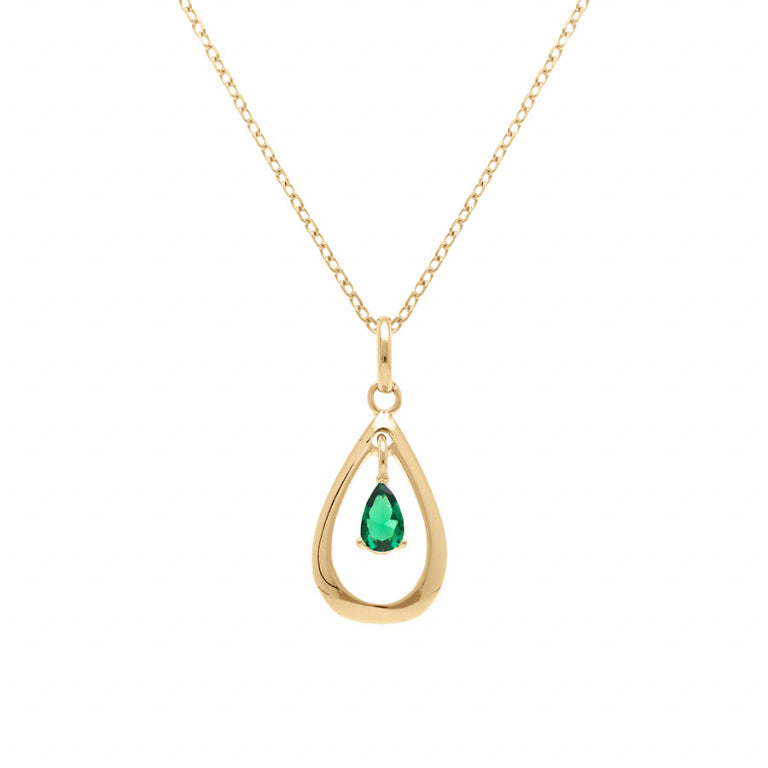 Collier mode goutte ovale en plaqué or avec oxydes verts