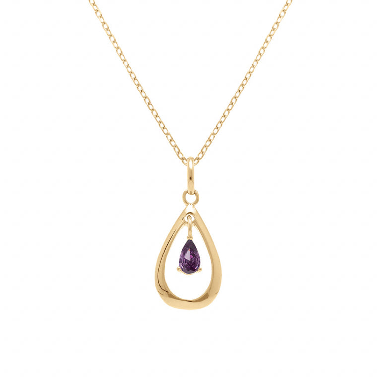 Collier goutte ovale avec oxydes violets en plaqué or