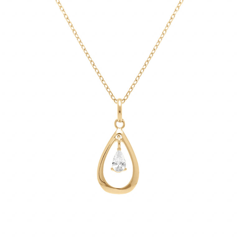 Collier mode goutte ovale en plaqué or avec oxydes blancs