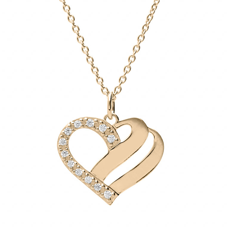 Collier cœur à graver en plaqué or avec oxydes blancs