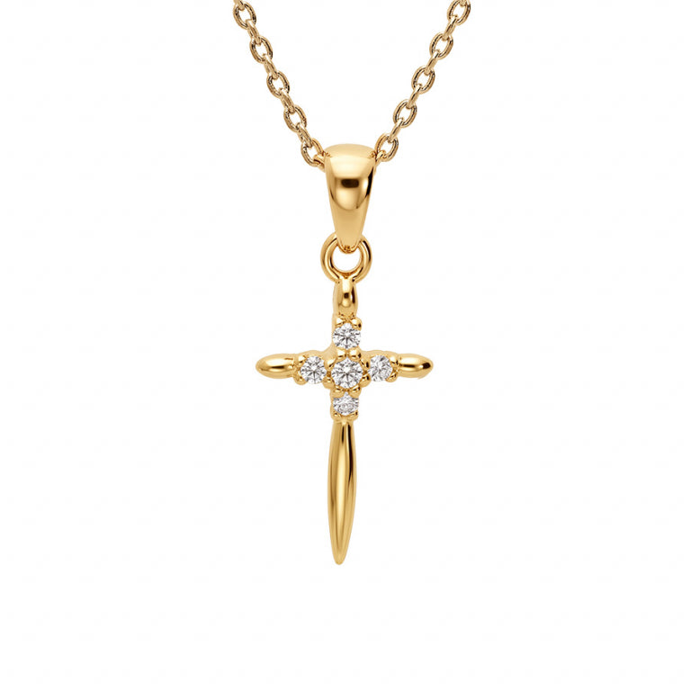Collier mode croix en plaqué or avec oxydes blancs