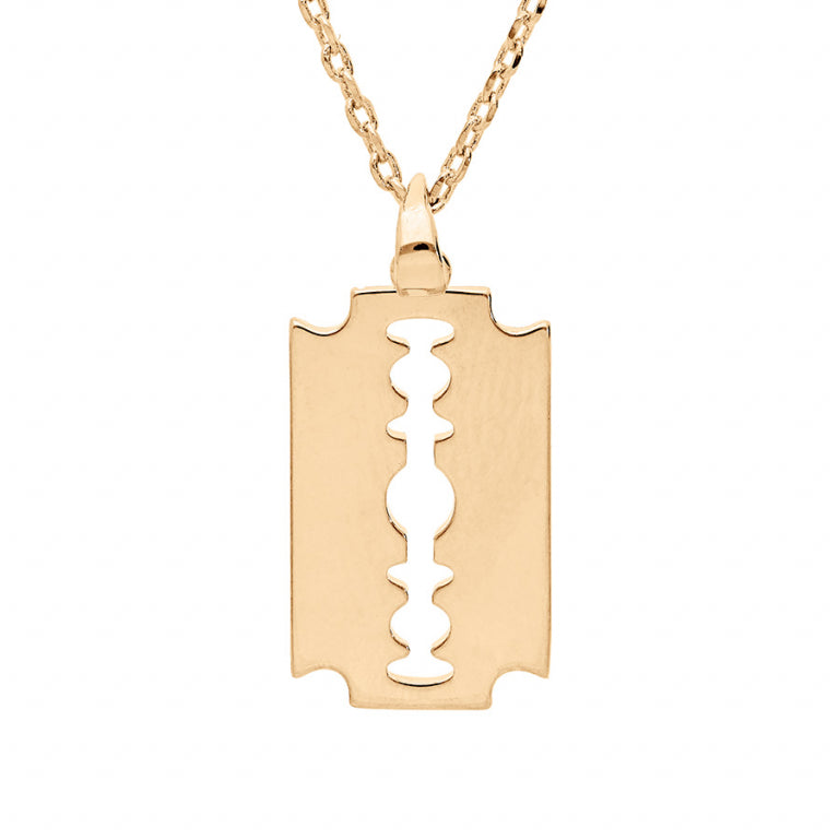 Collier motif lame de rasoir en plaqué or avec pendentif graphique