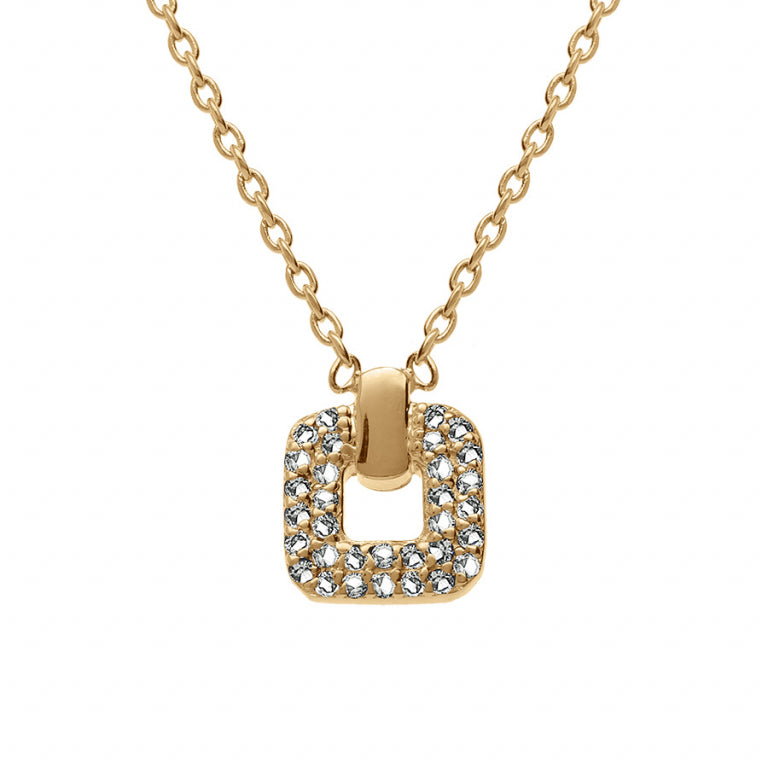 Collier mode carré en plaqué or avec oxydes de zirconium blancs