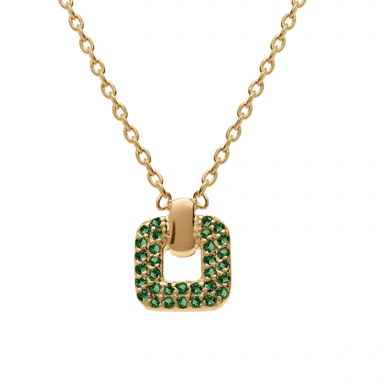 Collier mode carré en plaqué or avec oxydes de zirconium verts