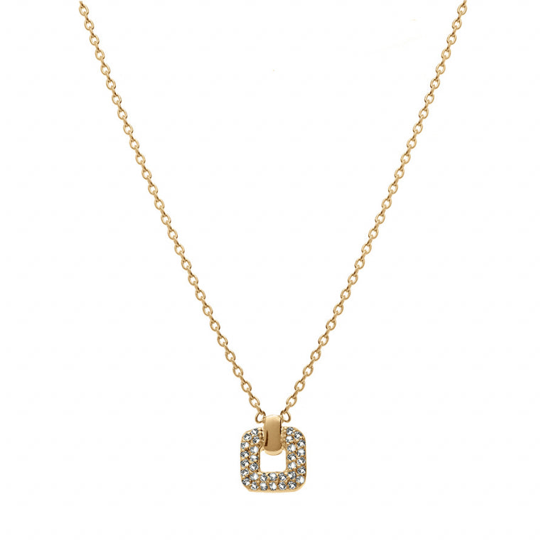 Collier mode carré en plaqué or avec oxydes de zirconium blancs